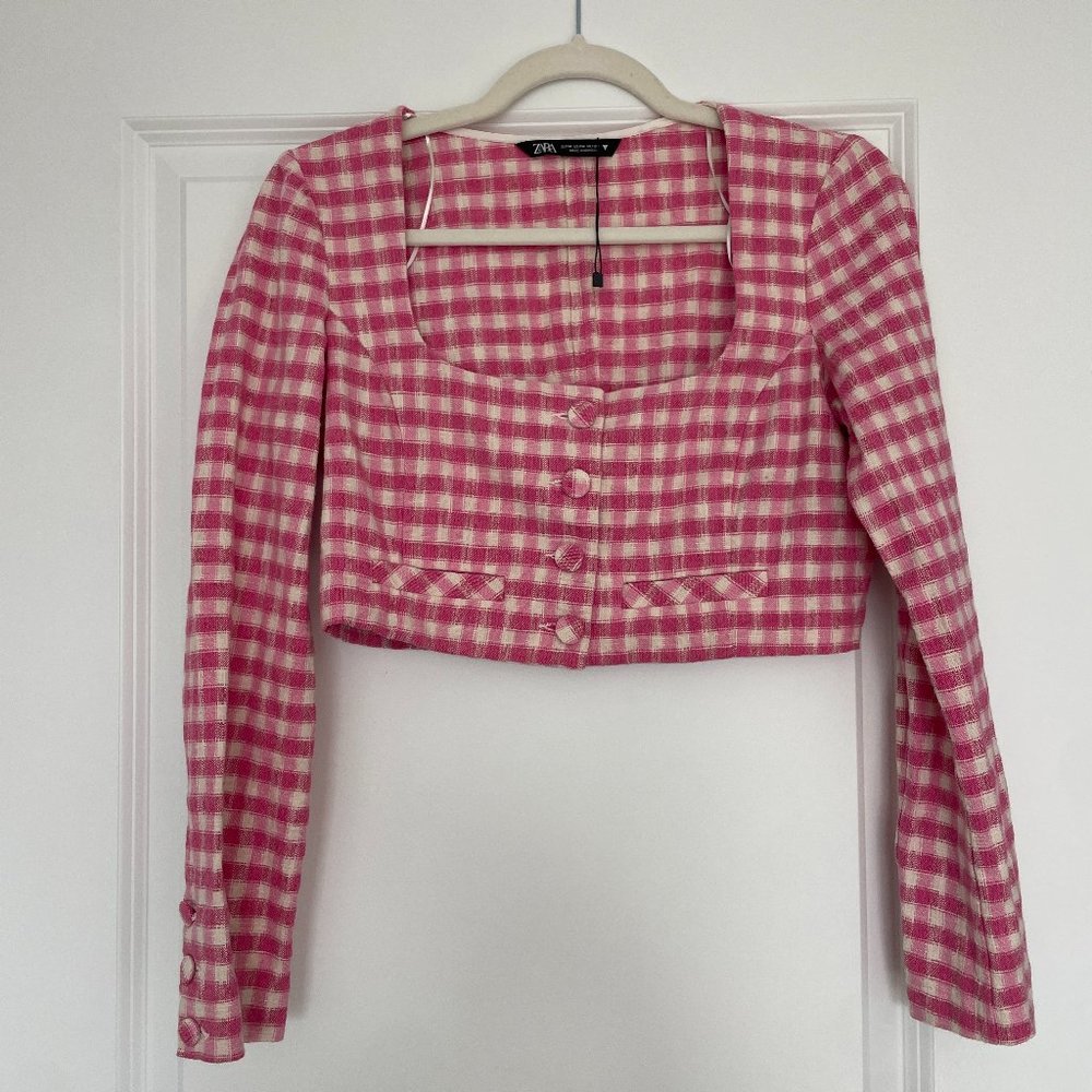 Zara Pink Gingham Crop Button Down